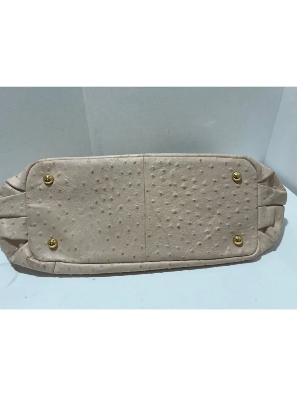 G.I.L.I. cream ostrich-embossed leather satchel gold-tone hardware dual handle